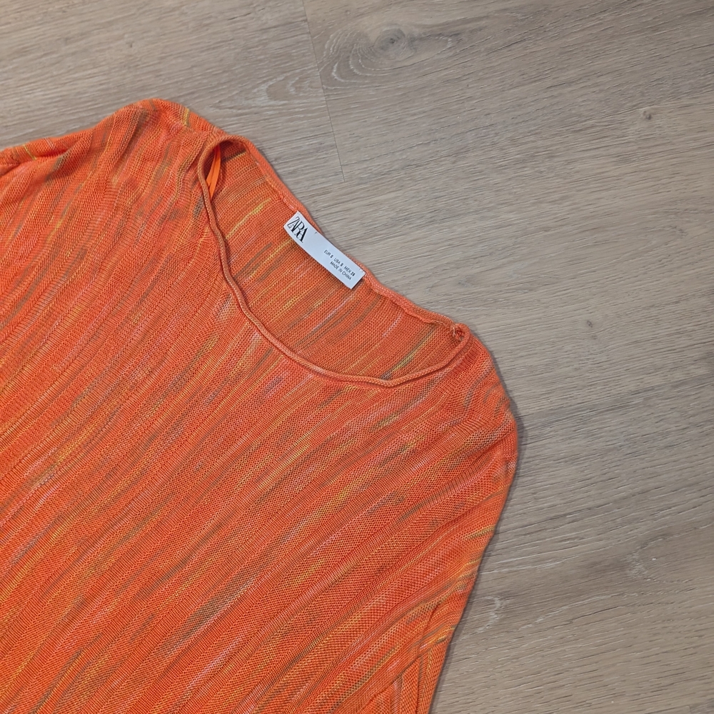 Zara Orange Ribbed Bell Sleeve Blouse - Picture 5 of 8